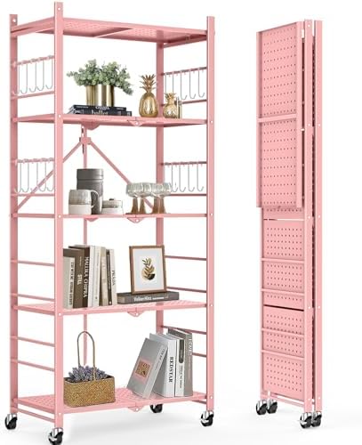 5-Tier Metal Storage Shelves with 20 Hooks and Wheels