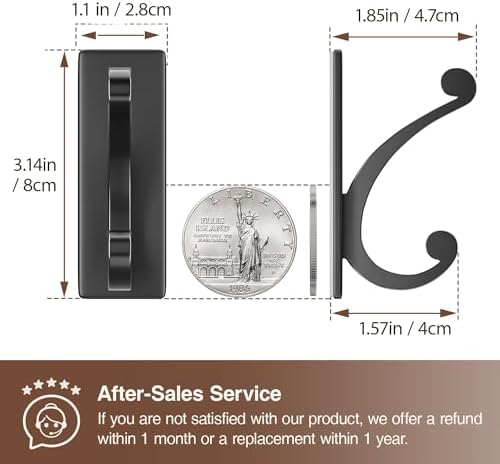 Adhesive Wall Hook for Towel or Coat - Extra Sticky 10LB Stainless Matt Black 8-Pack