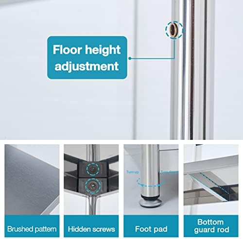 Stainless Steel 3 Tier Shelving Unit with Guardrails