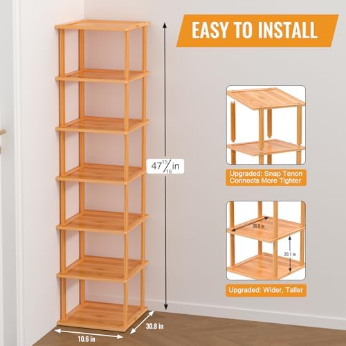 Bamboo 7 Tier Free Standing Shoe Rack for Entryway Closet
