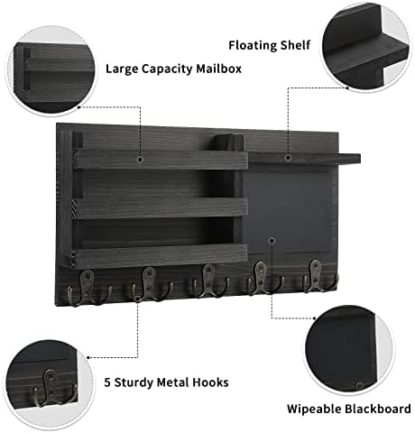 HRONRAD Wall Key Holder with Floating Shelf and Chalkboard