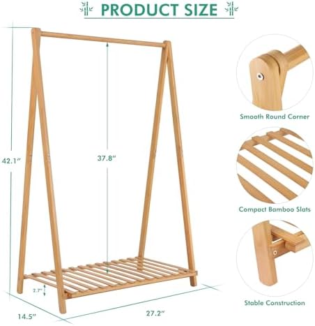 Jotsport Bamboo Kids Clothing Rack with Storage