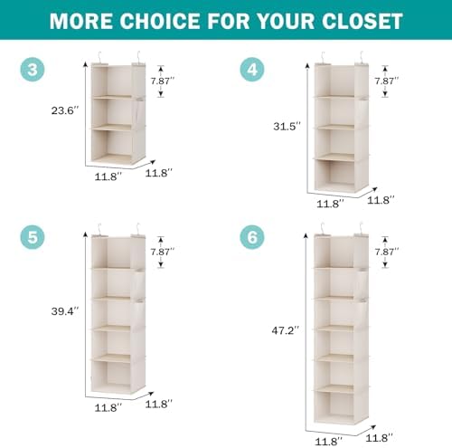 YOUDENOVA Hanging Closet Organizer 3-Shelf Beige