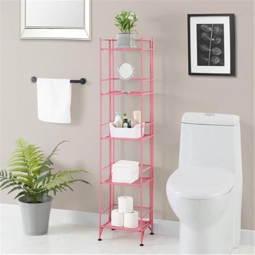 Convenience Concepts Xtra Storage Shelves - 5-Tier Folding Metal Storage Shelves Pink