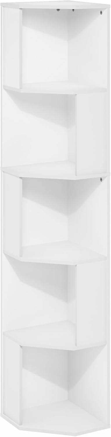 Furinno Econ 5-Tier Freestanding Corner Bookcase White