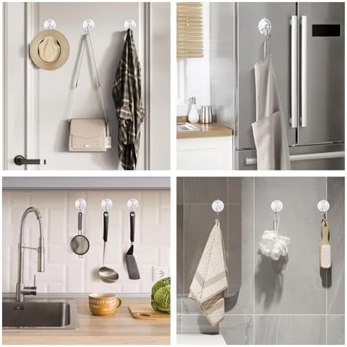 KORCCI Suction Cup Hooks 12 Pack - 10LB Load Clear Medium No Trace Reusable Stainless Steel