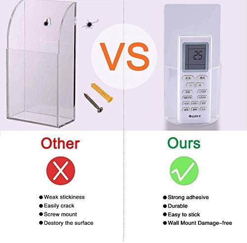 Clear Remote Control Holder Wall Mount Damage-Free 2 Pack
