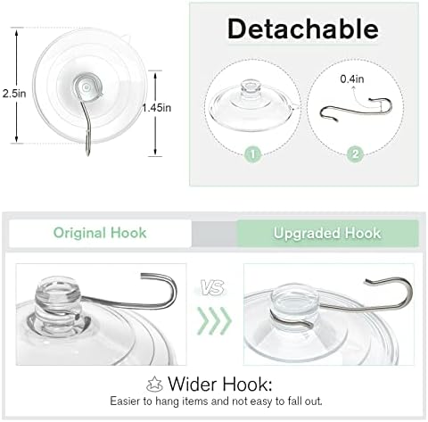 VISV 25 Inch Clear Suction Cup Hooks 10 Pcs