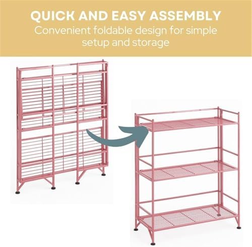 Convenience Concepts Xtra Storage Shelves Pink 3 Tier Folding Metal Organizer Unit