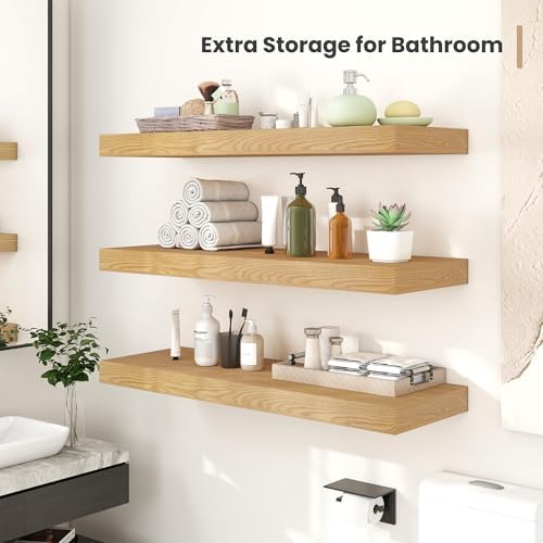 Heimlove 12 Inch Deep Floating Shelves Set of 2 Oak