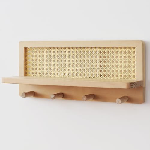 FRIADE Floating Shelf Coat Rack with 4 Hooks Burlywood