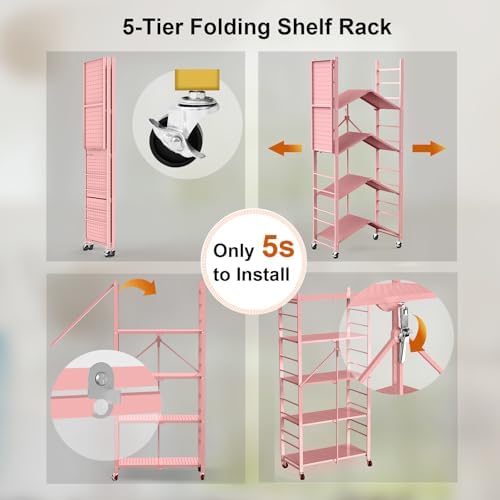 5-Tier Metal Storage Shelves with 20 Hooks and Wheels