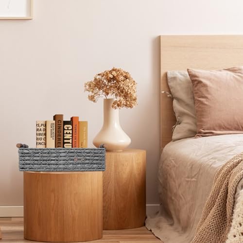 Handmade Wicker Storage Basket with Handle - Light Grey