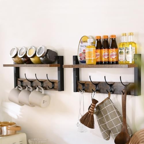 YMYNY Wall Coat Rack with 8 Hooks and Floating Shelf