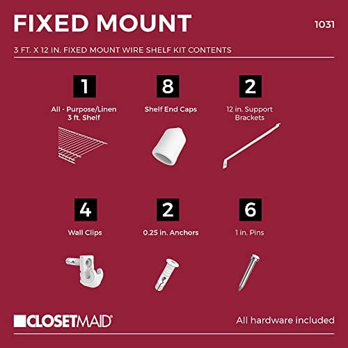 ClosetMaid Wire Shelf Kit 3 Ft Wide White Vinyl