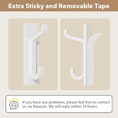 Wall Hooks for Coat and Towel 13LB Adhesive Door Hanger Stick on White 4 Pack