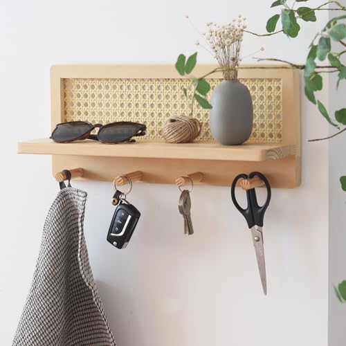FRIADE Floating Shelf Coat Rack with 4 Hooks Burlywood