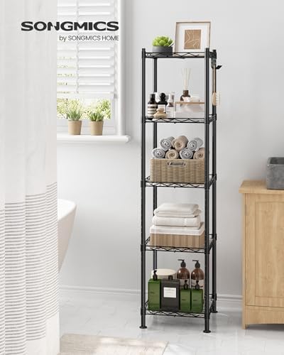 SONGMICS 5-Tier Bathroom Shelf with PP Liners and Extendable Design