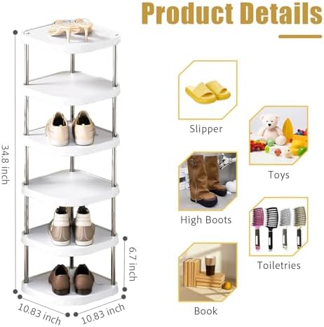 6 Tier Adjustable Free Standing Shoe Rack Durable Corner Storage for Entryway Bedroom Living Room Kitchen Bathroom Beige