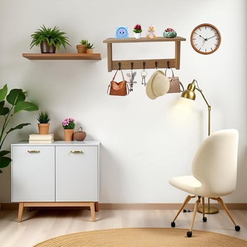 Wall Shelf with Hooks - Multi-Purpose Coat Rack and Key Holder
