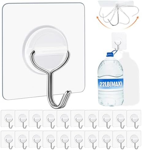 Heavy Duty 22lb Adhesive Wall Hooks - 20 Pack