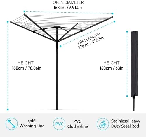 Nisorpa Rotating Outdoor Umbrella Drying Rack with 12 Lines and 165 ft Clothesline