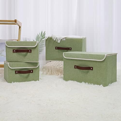 ANMINY Small Lidded Storage Bin with PU Handles