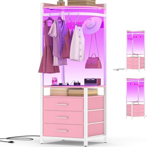 Cyclysio Corner Clothes Rack with Hanging Rack and LED Lights