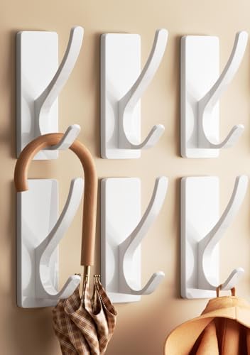 Self Adhesive Coat Hooks Heavy Duty Stainless 6 Pack White