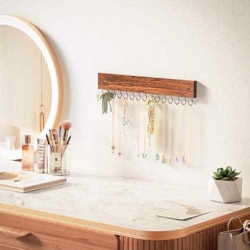 Lolalet Wooden Necklace Holder Wall Mount with 15 Hooks