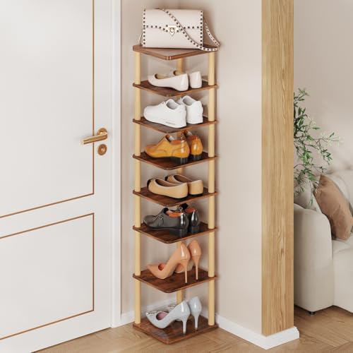 LUCKNOCK Vertical Shoe Rack 8-Tier Rustic Brown