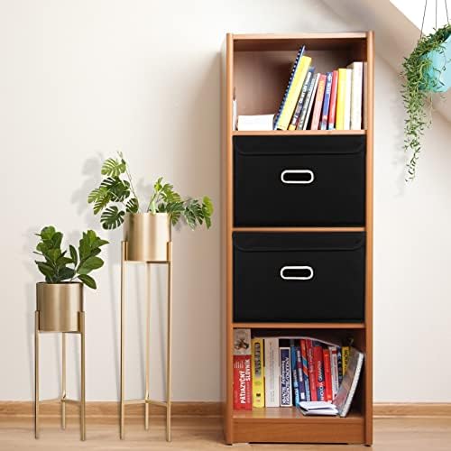 STOREONE Foldable Storage Bins with Lids and Handles 3 Pcs Black