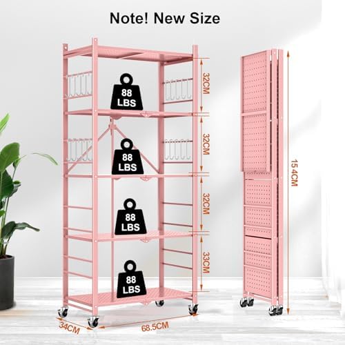 5-Tier Metal Storage Shelves with 20 Hooks and Wheels