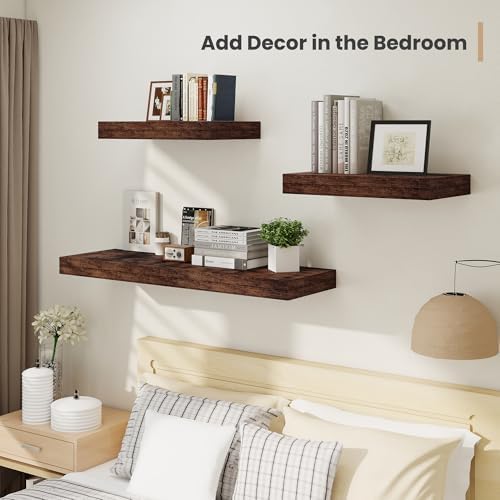 12 Inch Deep Floating Shelves Set of 2 Rustic Brown