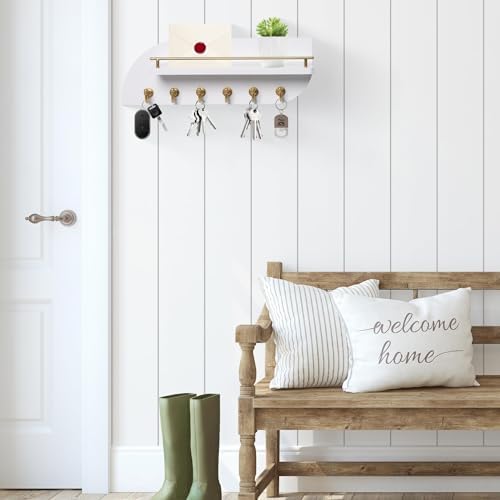 Karisky Key Holder for Wall Decorative Key and Mail Organizer with 6 Sturdy Metal Hooks and Floating Shelf