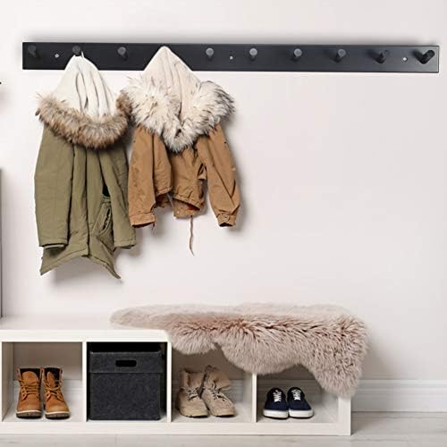 Dseap Wall Coat Rack with 10 Peg Hooks - Heavy Duty Black