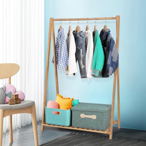 Jotsport Bamboo Kids Clothing Rack with Storage
