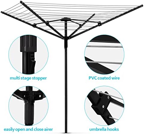 Nisorpa Rotating Outdoor Umbrella Drying Rack with 12 Lines and 165 ft Clothesline