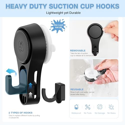 VISV Shower Suction Cup Hooks 2 Pcs Black