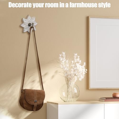 Weysat 3 Pcs Decorative Wood Farmhouse Coat Hooks White Vintage Wall Hooks with Screws for Key Towel