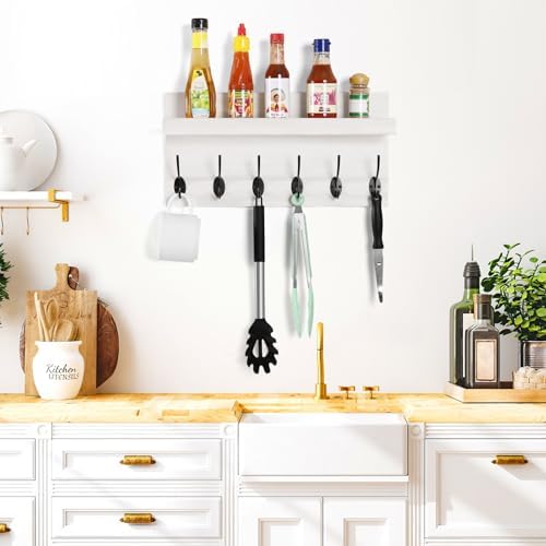 White Wall Mount Coat Rack with 6 Double Hooks and Shelf