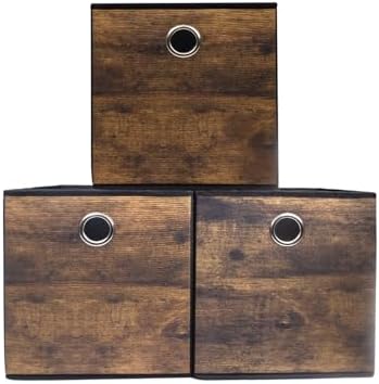 Thickened Fabric Storage Bins with Wood Grain 3 Pack