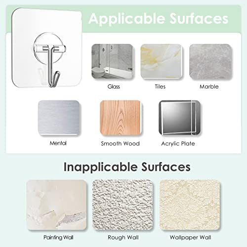 Sticky Wall Hooks 13 lb Clear Removable for Shower Ceiling Kitchen