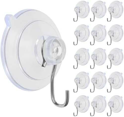 TUYRYAHR Suction Cup Hooks 15 Pack Clear with Metal Hooks