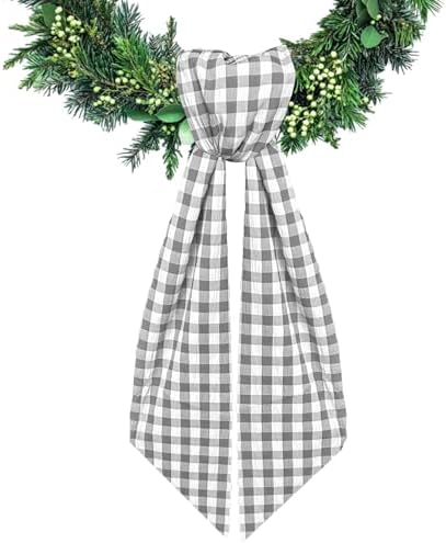 Gray Buffalo Plaid Wreath Sash for Front Door