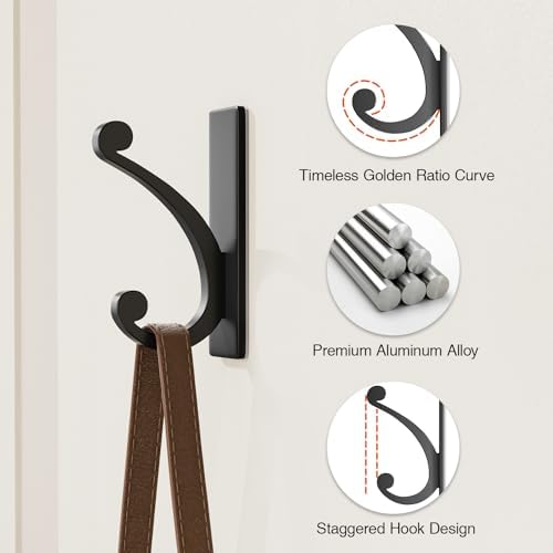 Adhesive Wall Hook for Towel or Coat - Extra Sticky 10LB Stainless Matt Black 8-Pack