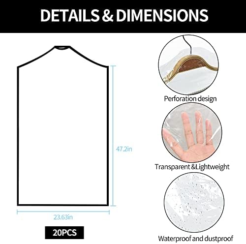 BEISHIDA 20PCS 47 Inch Clear Plastic Garment Bags