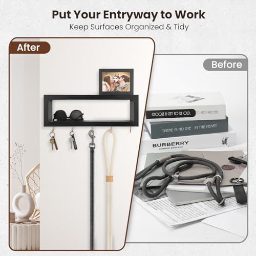 Lwenki Wall Shelf with Hooks Key and Wallet Holder
