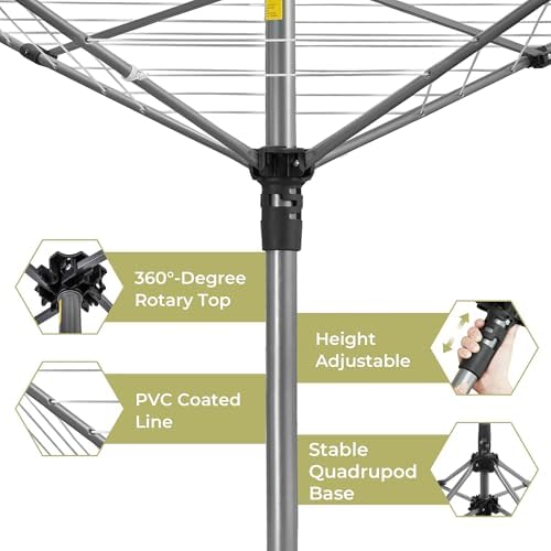 Outdoor Clothes Drying Rack with 8 Lines and 82 Ft Space