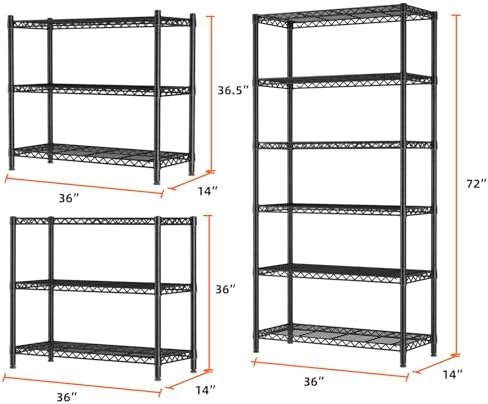 6 Tier Metal Shelf Organizer Storage Unit Black